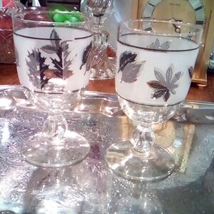 Silver Leaf Goblets With Ball Stem Set of 2